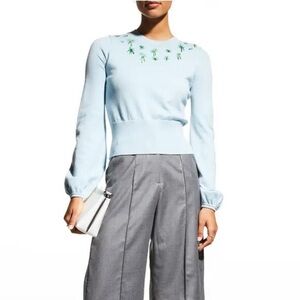 Cinq à Sept Light Blue Embellished Sweater - Size S